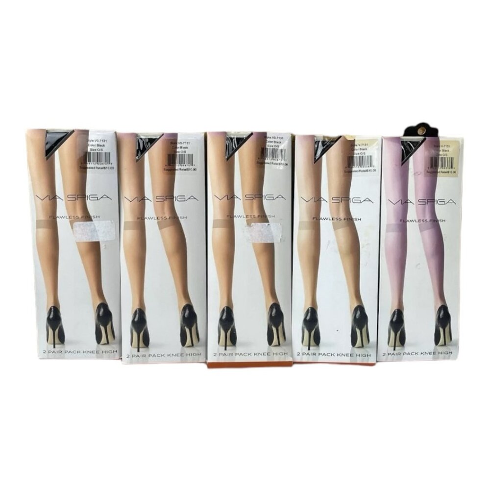 5 Packs Via Spiga Knee Highs New 2 Pair Pack Black Flawless Finish Stockings